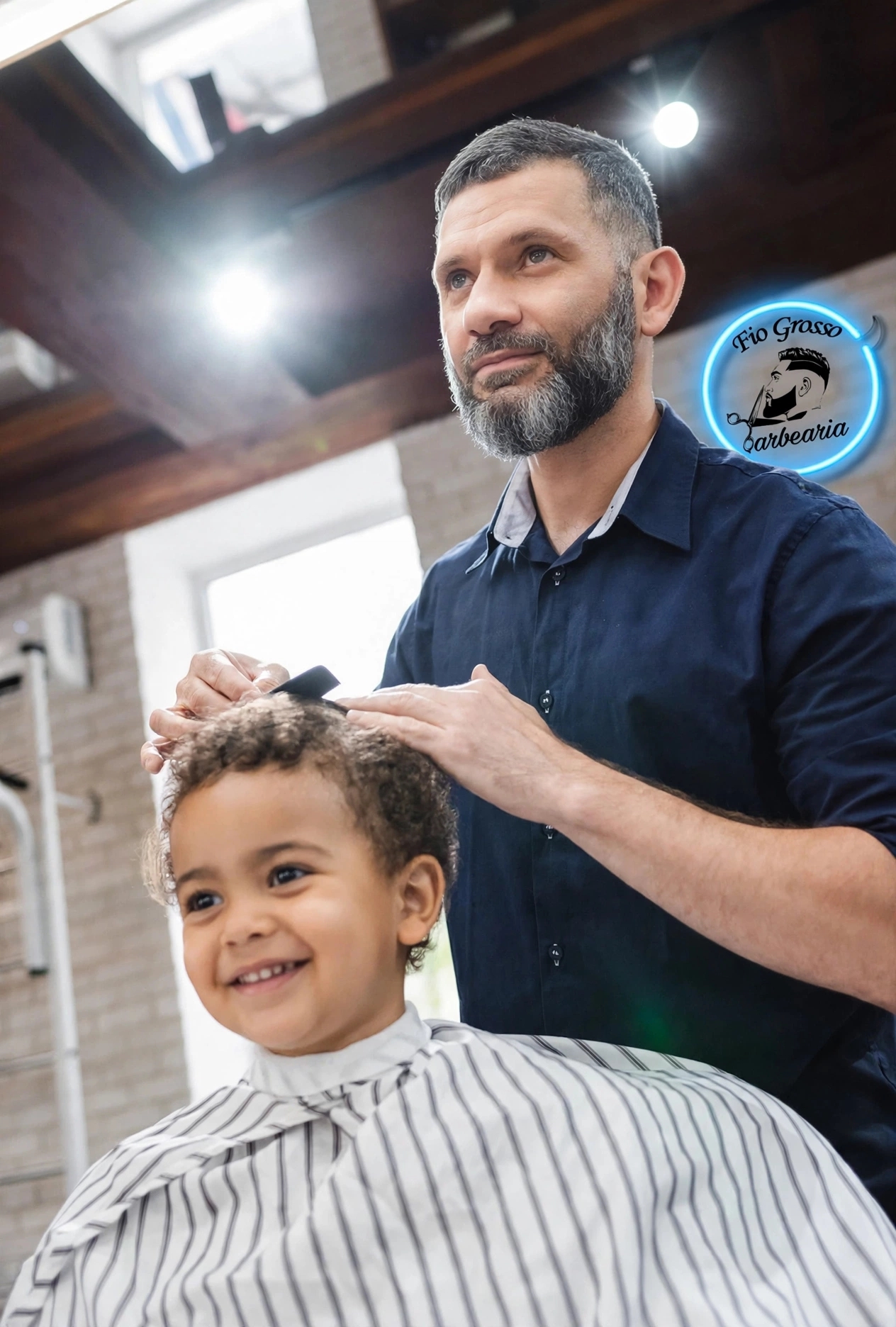 barbearia próxima ao Norte Shopping com cliente sorridente